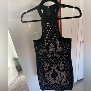 Black dress with blush pink metal accents